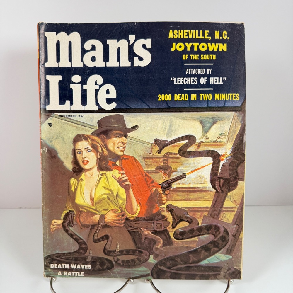 Vintage Man's Life Magazine Nov 1956 Asheville NC Joytown Snake Attack Pulp
